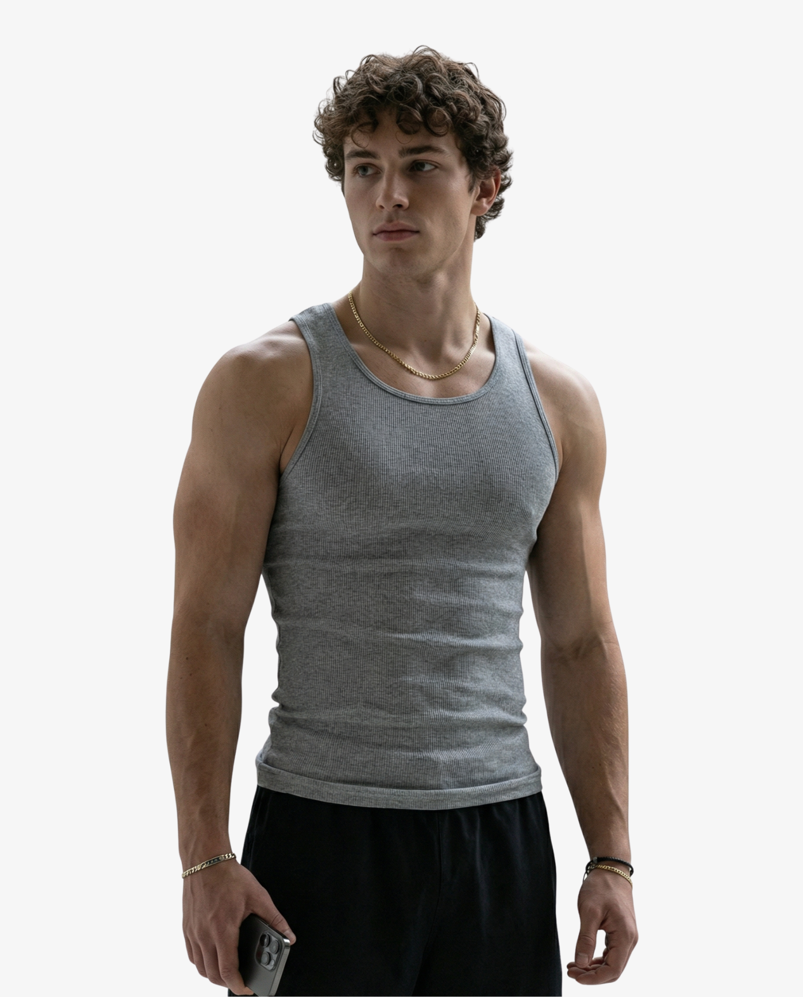 Gris | Le mannequin mesure 1m85 pour 77kg et porte du M